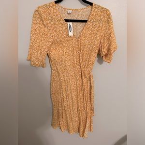 Old Navy Yellow Flower Print Wrap Dress